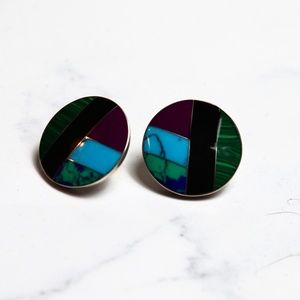 Taxco Mexico Sterling Silver CII Button Earrings